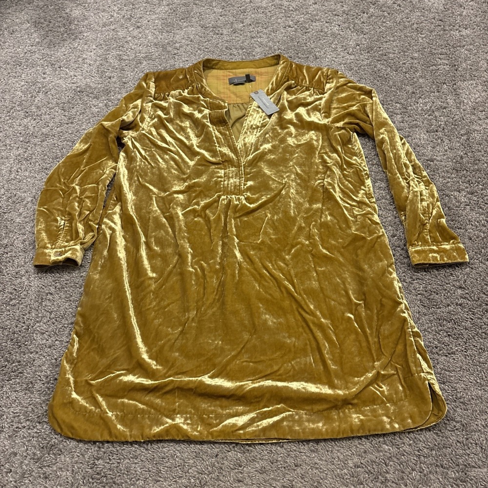 Anthropologie Women's Velvet Dress Size S Small Petite Gold NEW WITH TAGS $148